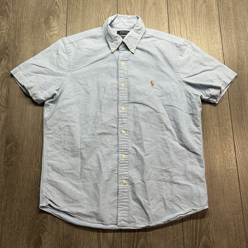Polo Ralph Lauren Mens Medium Blue Short Sleeve Oxford Shirt RL Untucked Fit